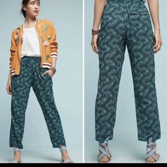 hei hei Pants - Anthropologie Hei Hei BYRD Teal Boho Print Tapered Pull On Pants Size Medium
